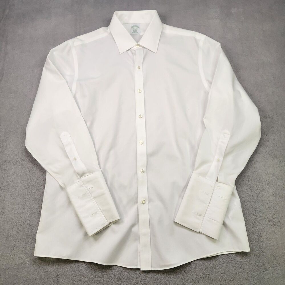 Brooks Brothers Milano Dress Shirt Men's 16.5-32 White French Cuff Non-Iron Pima